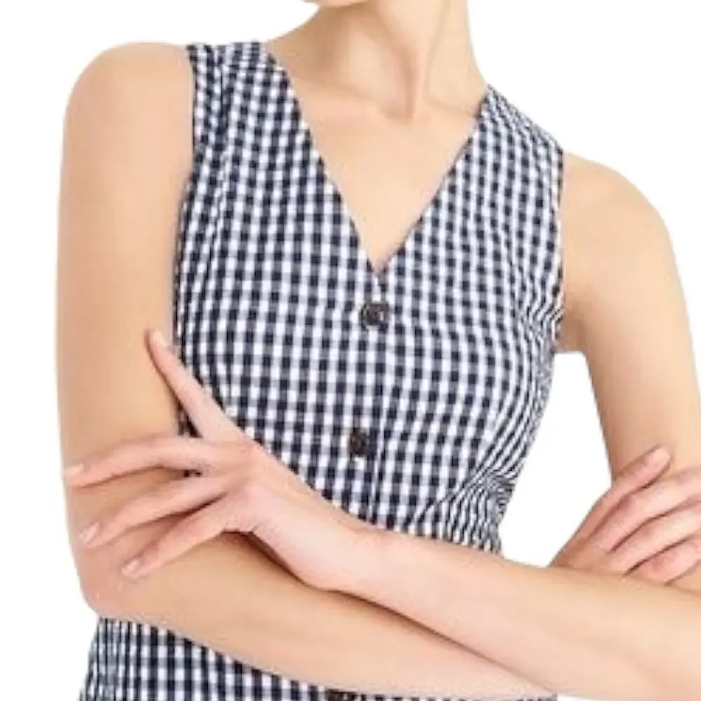 J.Crew Navy & White V-Neck Button-Front Dress in Gingham Plaid Size 10